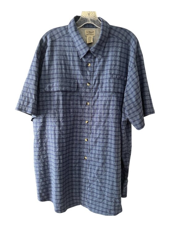 L.L.Bean Men’s CoolMax Short-Sleeve Fishing Shirt XL Regular – Blue Plaid Vented - Picture 1 of 6